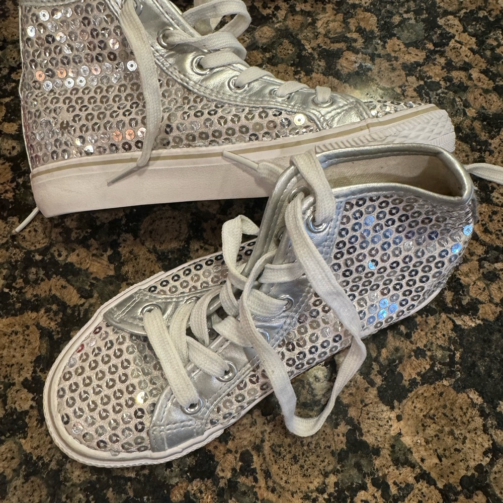 Kids Silver Sequin High-Top Sneakers